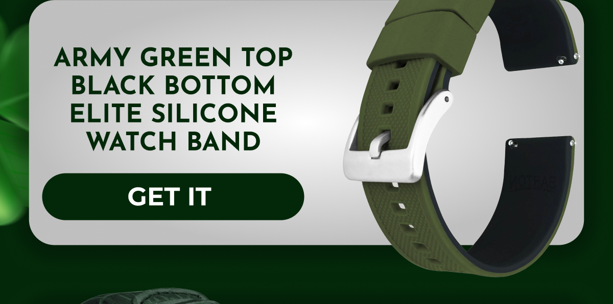 ARMY GREEN TOP BLACK BOTTOM ELITE SILICONE WATCH BAND <INSERT PRODUCT BLOCK> CTA: SHOP ELITE SILICONE